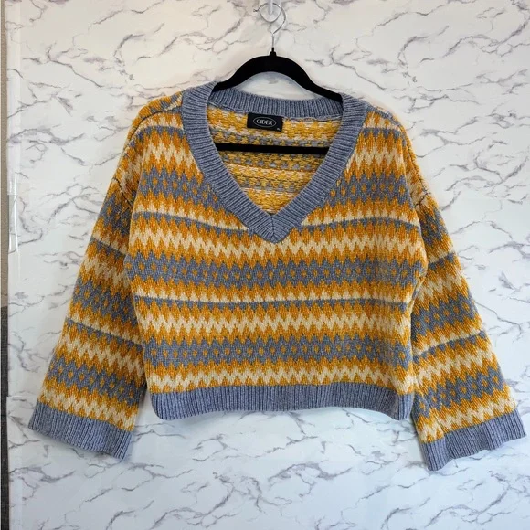 Cider Fair Isle Cropped V-Neck Sweater Cozy Retro Y2K Vibes Xl - Picture 2 of 5